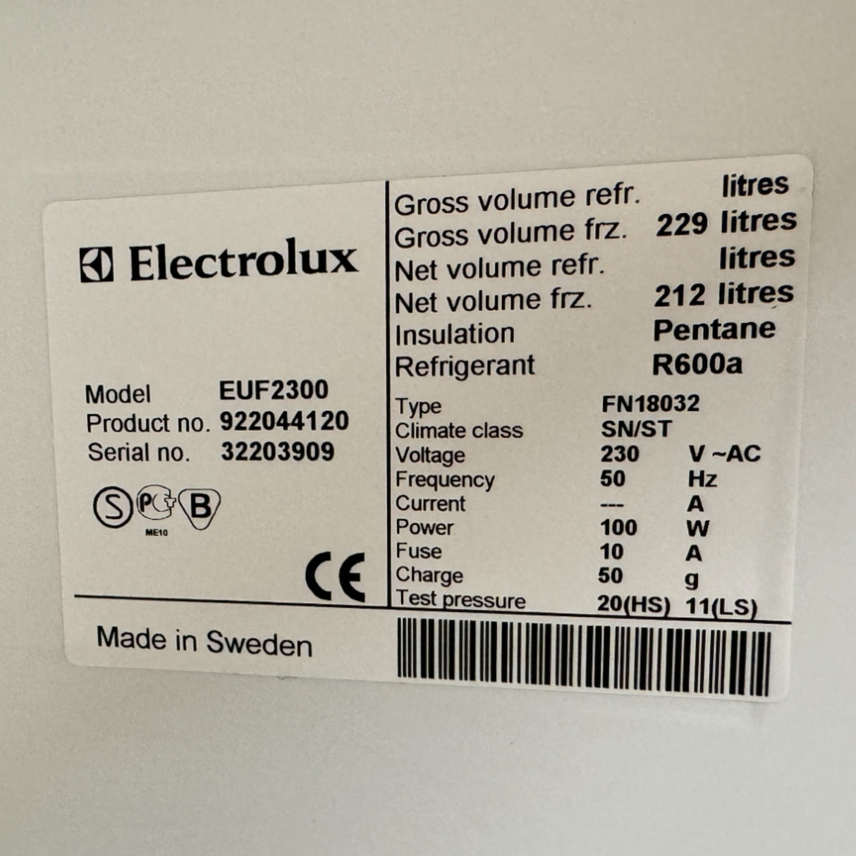 Electrolux fryseskap fra Electrolux