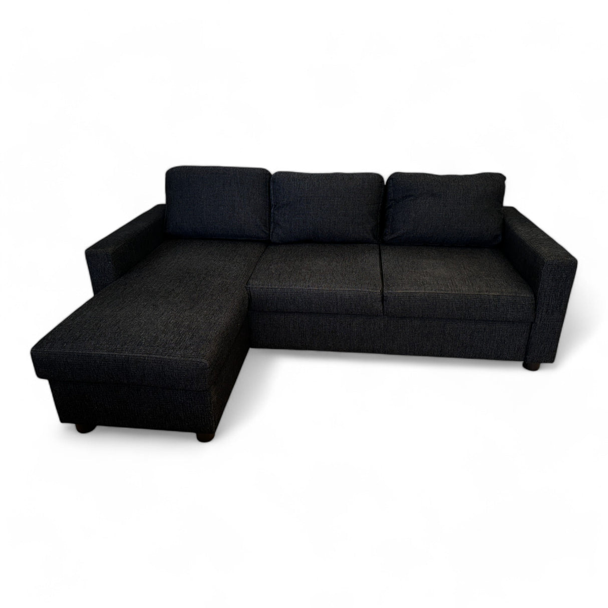 Sovesofa med Sjeselong - Svart, Utrekkbar med Oppbevaring fra Gjenbruksgiganten
